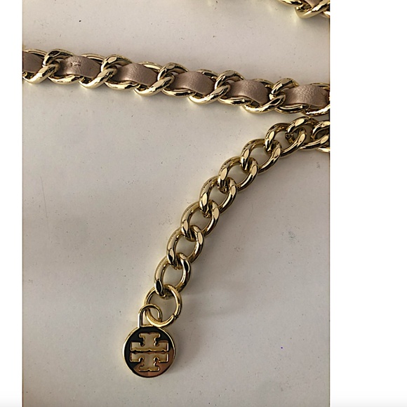 Tory Burch Women's  Leather Chain Belt. Color: Light Oak/Gold - Picture 4 of 6